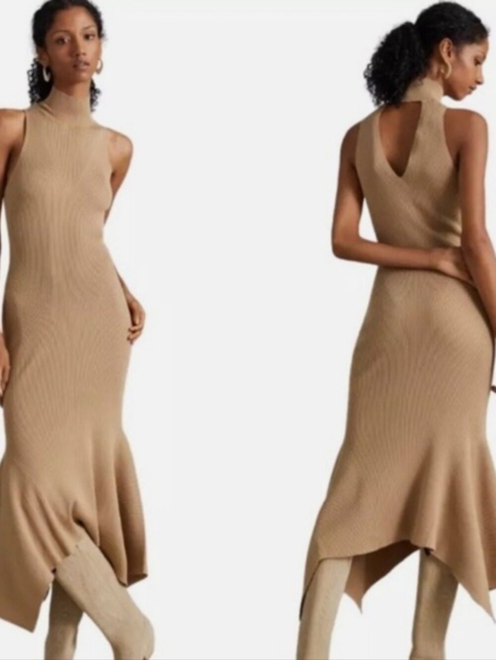 Anthropologie Sleeveless Ribbed Maxi Dress in Taupe Brown